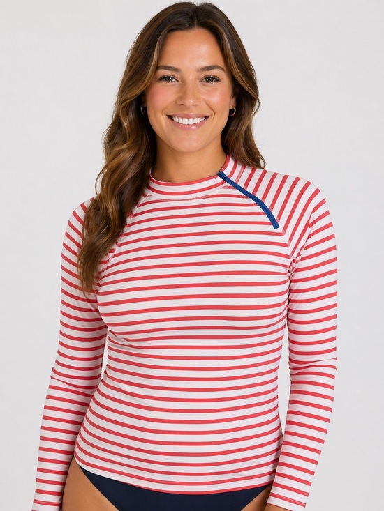 Cabana Life Other - Cabana Life Women’s Large Red/White Striped UPF50+ Long-Sleeve Zipper Rashguard
